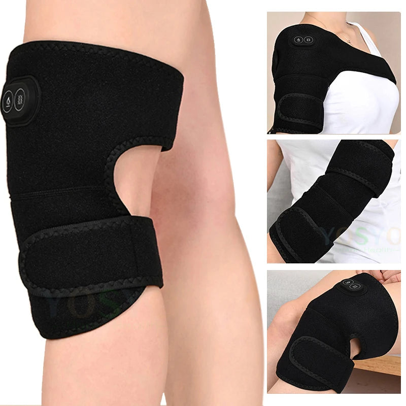 Electric Shoulder Brace Heated Knee Massager Vibration Massage Black Support Strap with Adjustable Three Levels of Heating