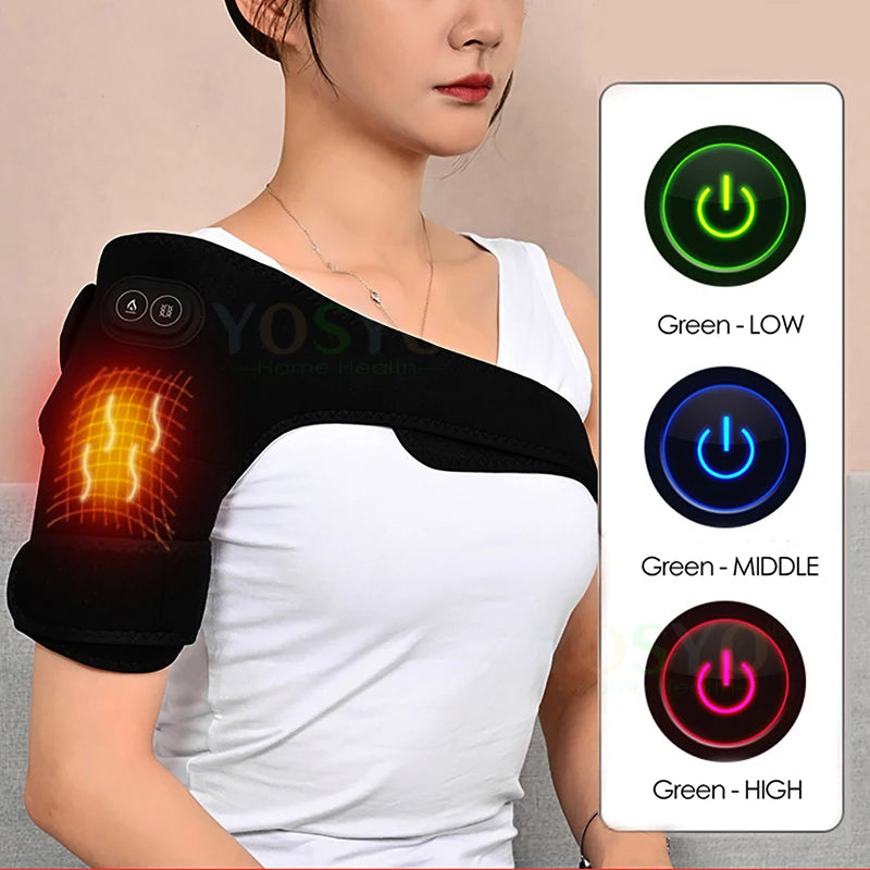 Electric Shoulder Brace Heated Knee Massager Vibration Massage Black Support Strap with Adjustable Three Levels of Heating